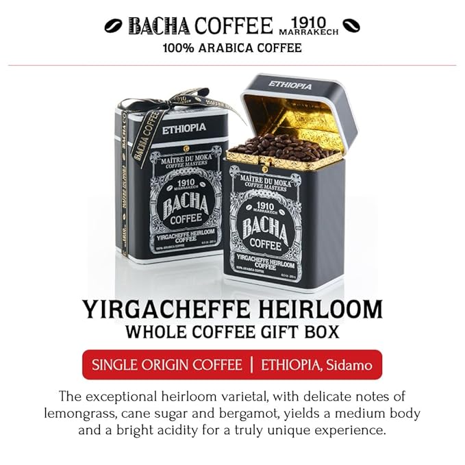 Bacha Coffee | Yirgacheffe Heirloom Single Origin Whole Beans Medium Roast 100% Arabica Specialty Coffee 250g Signature Nomad Collection Gift Box