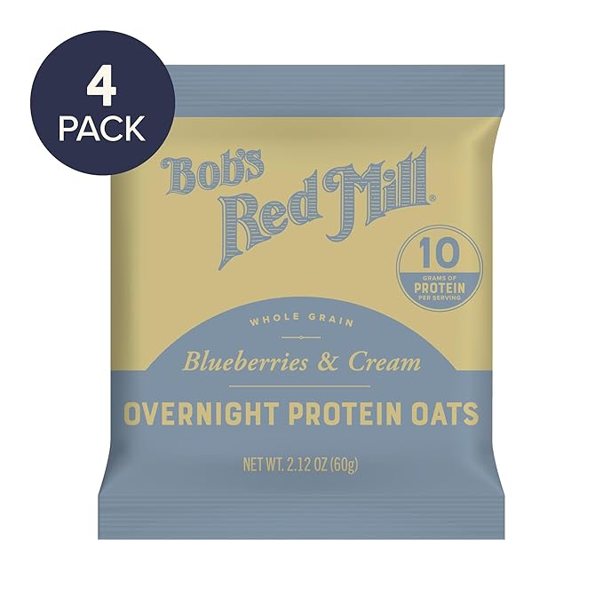 Bob's Red Mill Overnight Protein Oats Blueberries &amp Cream 16 Packets Total Non-GMO Gluten Free Whole Grain
