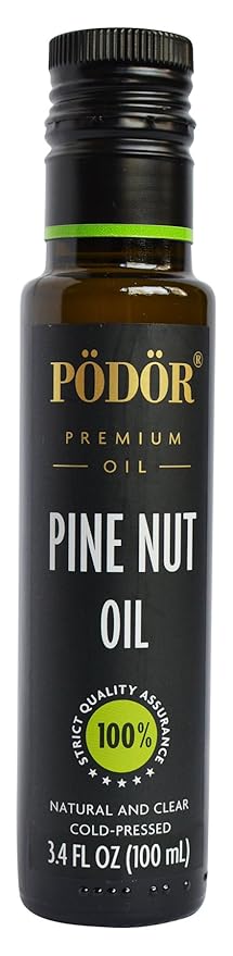 PÖDÖR Premium Pine Nut Oil - 3.4 fl. Oz. - Cold-Pressed 100% Natural Unrefined and Unfiltered Vegan Gluten-Free Non-GMO in Glass Bottle