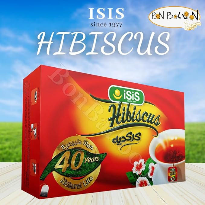 Isis Natural Egyptian Hibiscus Herbal Tea Bags Drinks To Carry It Everywhere For Perfect Start Egypt Aswani Aswan Chai Hybiscus Arab Arabic Herb Herbs Kosher Halal ( 100 Bags ) كركديه