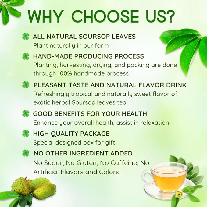 VIDA FARM 355+ Dried Soursop Tea Leaves Natural Whole Dried Soursop Leaves Graviola Hojas de Guanabana Para Te Guanabana Leaf Herbal Tea