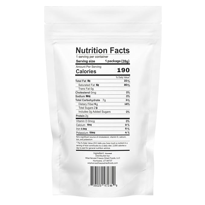 Wise Harvest Freeze-Dried Coconut – Five 1oz Packs | Single Ingredient Snack | 100% Real Fruit No Sugar Added Just Crunch | Healthy Vegan Gluten-Free Snack for Kids &amp Adults