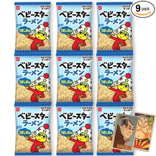 Beatcraft™ Baby Star Ramen Fried Noodle Snack + Japanese Toy Happy Set (9 Packs Light Salt Flavor Regular Size)
