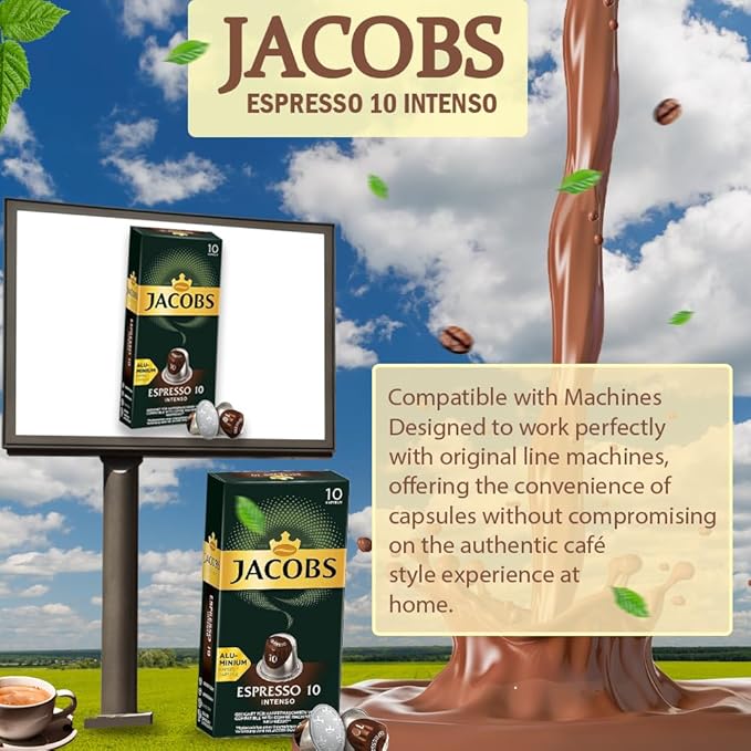 Jacobs Espresso 10 Intense 10x10 CAPSULES Coffee Capsules Compatible with (057 USD/1 CAP)