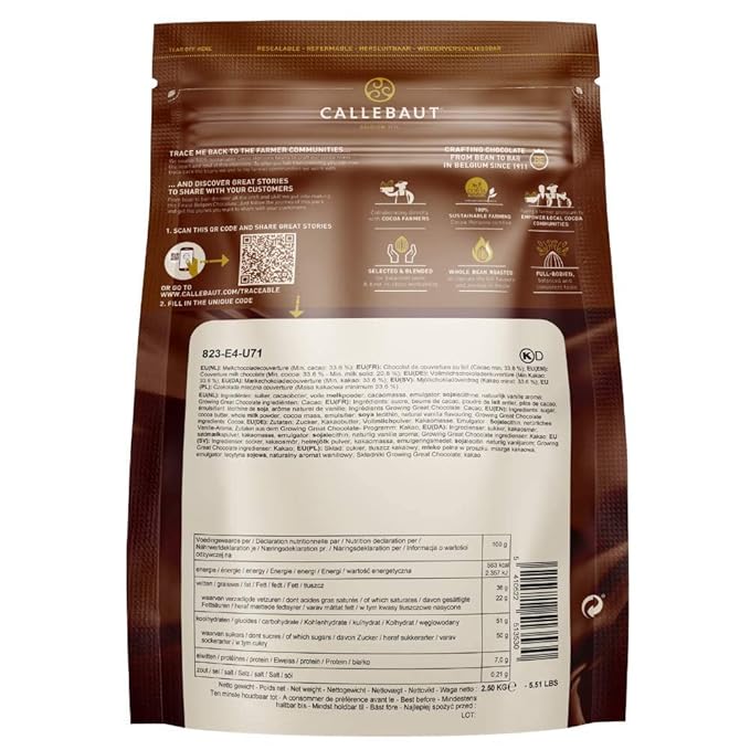Belgian Milk Chocolate Baking Callets (Chips) - 33.6% - 1 bag 5.5 lbs