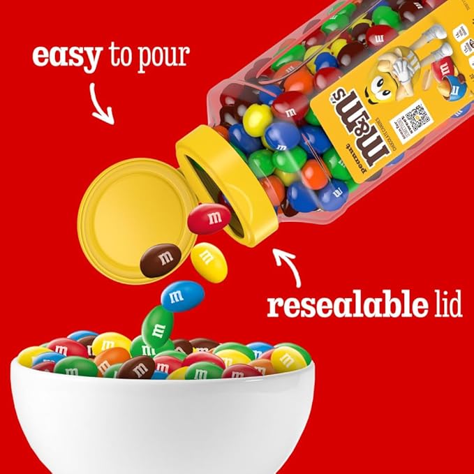 M&ampM’s Milk Chocolate and M&ampM’S Peanut Bulk Candy Jars Assorted Chocolate Candies Party Size Bulk Candy Movie Night Snacks Resealable and Recyclable 48.5 Oz Total (Pack of 2)