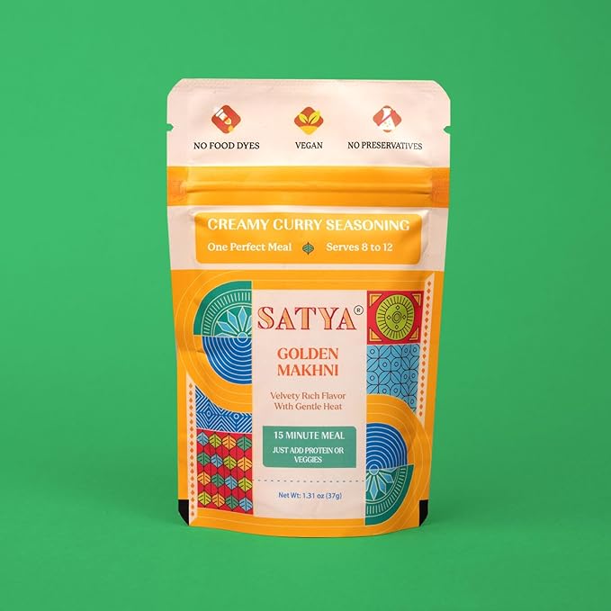 Satya Butter Chicken Creamy Curry Seasoning Mix Powder 1.31 oz Sachets (Pack of 5-185gm) – Golden Makhni Curry Masala for Protein Chicken &amp Vegetables - Vegan Gluten &amp Dye Free Low Sodium I