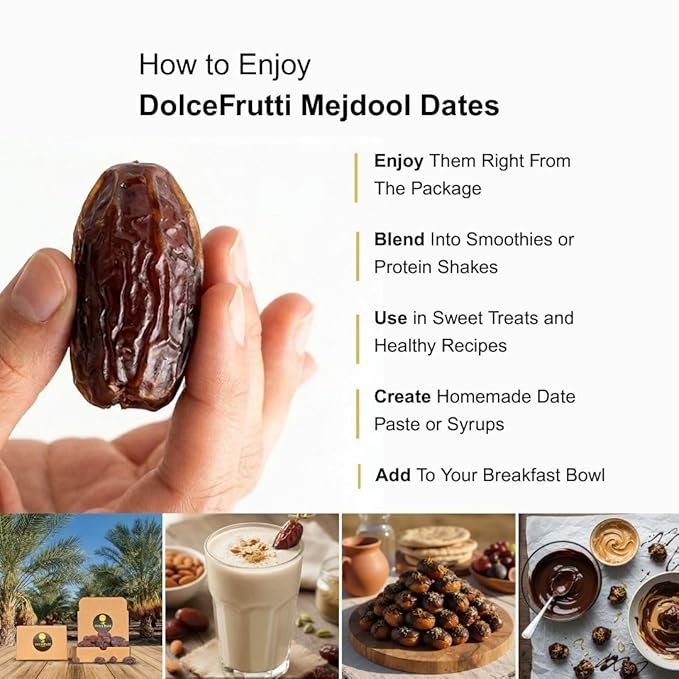 Dolce Frutti Medjool Dates– 4 Lbs –Naturally Sweet with Rich Caramel Taste Grown in California Using Permaculture Practices Great for Snacking &amp Blending Farm Fresh &amp Handpicked
