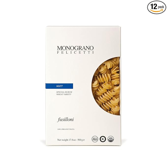 Monograno Felicetti Matt Fusilloni Pasta Italian Organic Non-GMO 17.6oz (500g) 12 Pack