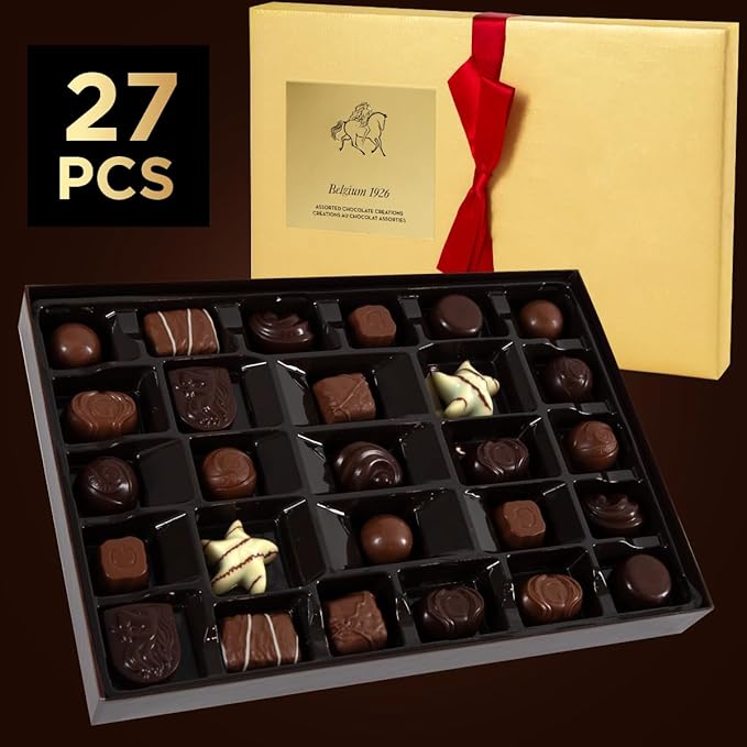 Gourmet Chocolate Gift Box Valentines 27 Chocolates Pack of Premium Belgium Assorted Chocolate Ideal for Easter Gift Basket and Holiday Celebrations 11.3 OZ