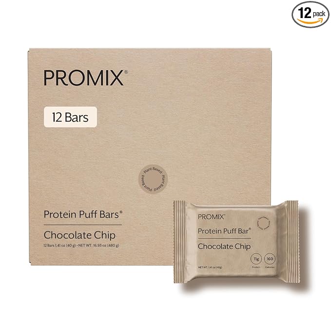 ProMix Nutrition Protein Plant Based Puff Bars - Chocolate - Marshmallow Crispy Treat - High Protein &amp Low Calorie - 12 Bars