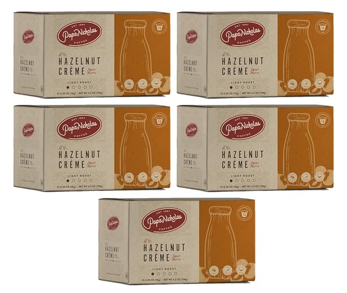 Papanicholas Coffee Single Serve Cups Fits Keurig K Cup Brewers Hazelnut Creme 60 Pods