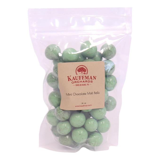 Kauffman Orchards Green Mint Chocolate Malt Balls 14 Ounce Bag