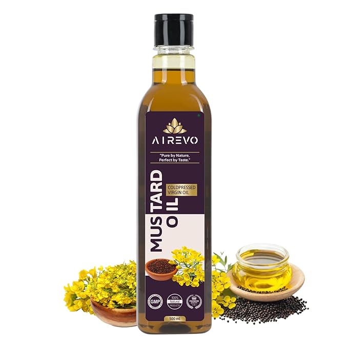AIREVO Unrefined Wood Pressed Black Mustard Oil – Kolhu/Kacchi Ghani/Chekku/Marachekku Cold Pressed – Pure &amp Chemical-Free – Kachi Ghani Sarso Tel – Rich In Nutrients –(500ML)