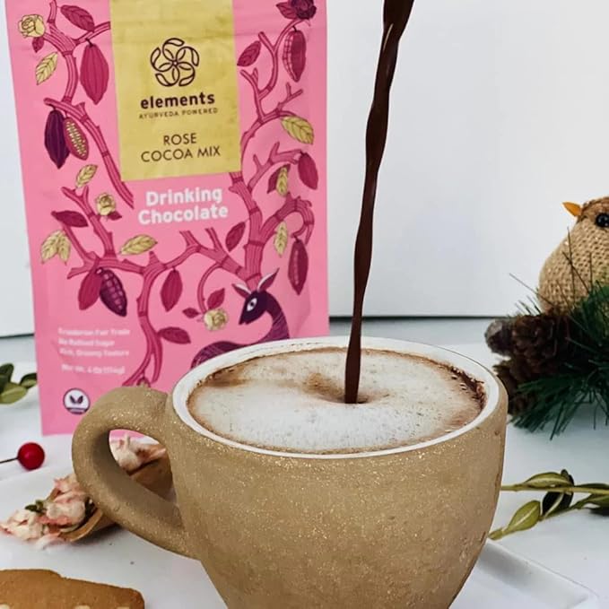 Elements Truffles Rose Cocoa Hot Chocolate Powder Mix 456g | No Added Sugar Rich &amp Dreamy Texture | Enriched with Cocoa Coconut Palm Sugar | Ideal for Hot or Cold Milk &amp Desserts (Pack of 2)