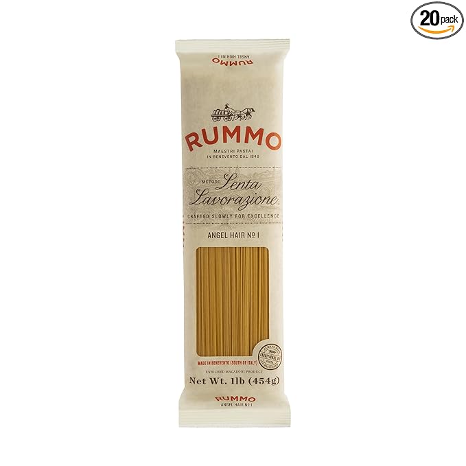 Rummo Angel Hair Pasta N.1 - Capellini Pasta Noodles Dry Pasta Durum Wheat Angel Hair Skinny Pasta Thin Noodles - 16 Ounces (Pack of 20)
