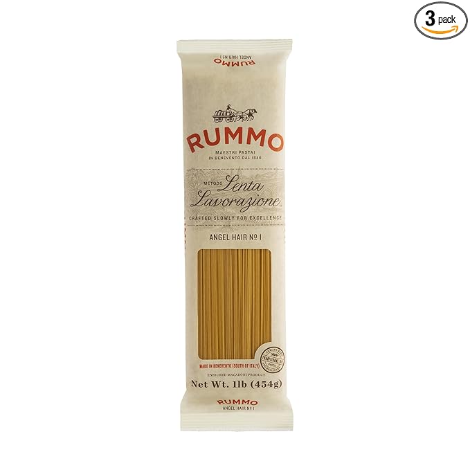 Rummo Angel Hair Pasta N.1 - Capellini Pasta Noodles Dry Pasta Durum Wheat Angel Hair Skinny Pasta Thin Noodles - 16 Ounces (Pack of 3)