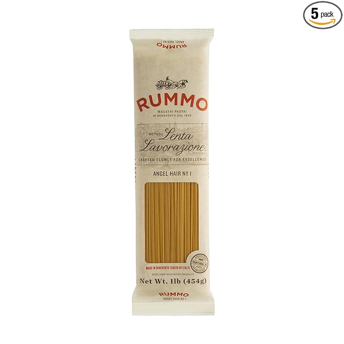 Rummo Angel Hair Pasta N.1 - Dry Noodles Durum Wheat Angel Hair Skinny Pasta Thin Noodles - 16 Ounces (Pack of 5)