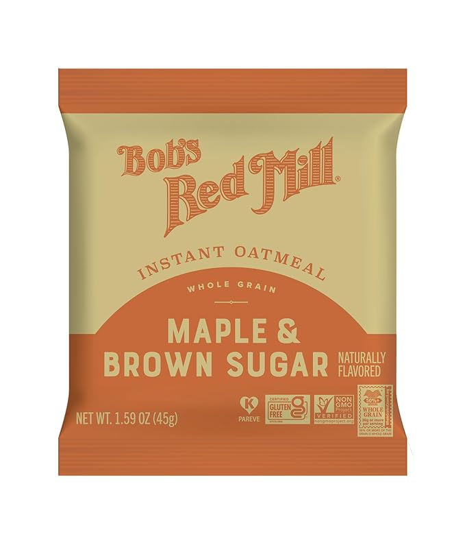 Bob's Red Mill Instant Oatmeal Maple Brown Sugar 24 Packets Total (1 Box/6 per Box) Non-GMO Gluten Free Whole Grain
