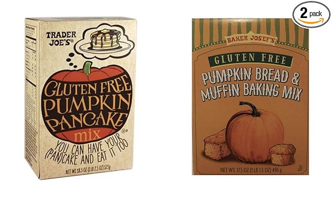 Trader Joe's Bundle with Baker Josef's Gluten Free Pumpkin Bread &amp Muffin Baking Mix 17.5 Ounce Box &amp Trader Joes Gluten Free Pumpkin Pancake Mix - 525g. 18.5oz.