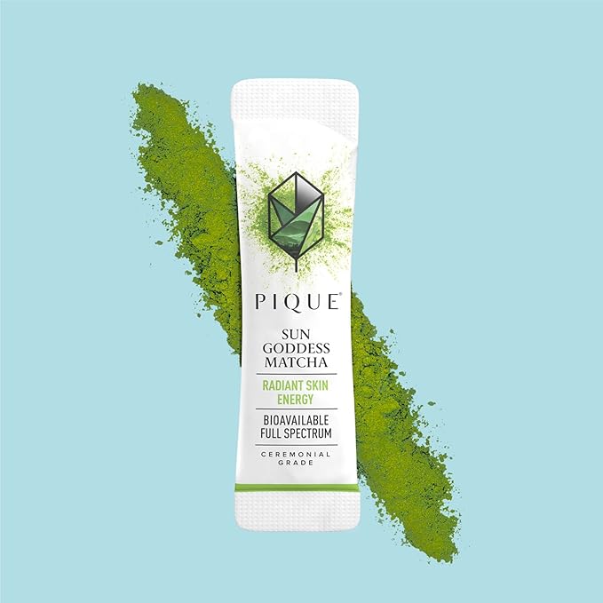 Pique Organic Sun Goddess Matcha - Ceremonial Grade Matcha Green Tea Powder Supports Radiant Skin Calm Energy - 28 Single Serve Sticks (Pack of 1)