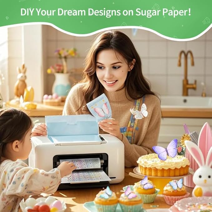 Edible Paper Frosting Sheets A4 Size with 120pcs Wafer Butterflies Icing Sheets for Cakes Printable Edible Image Paper Sugar Sheet for Cupcake Toppers Cake Decorations