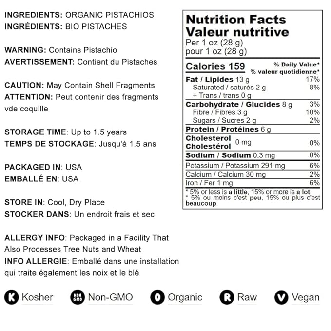 Food to Live Organic Raw Pistachios No Shell 4 Pounds – Non-GMO Unsalted and Unroasted Kernels. Perfect for Snacking and Cooking. Nutritious Nuts Packed with Protein Fiber. Vegan. Kosher. Bulk