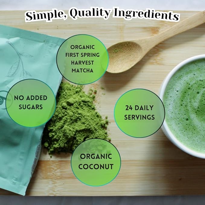 Be Tea Co. Coconut Matcha Latte | Organic Dairy-Free Latte Mix | Japanese Ceremonial Grade | Antioxidant-Rich | Vegan Drink | No Added Sugars | 24 Servings
