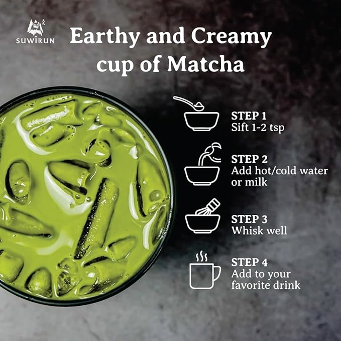 Suwirun Organic Pure Matcha Powder 4oz – Authentic Japanese Green Tea – Unsweetened Umami-Rich Superfood – Perfect for Lattes Baking &amp Smoothies