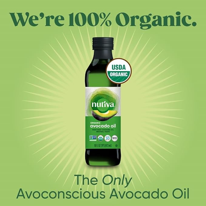 Nutiva Organic Steam-Refined Avocado Oil 100% Pure 1 Gallon USDA Organic Non-GMO Whole 30 Approved Keto Paleo High-Heat Oil with Neutral Flavor and Aroma for Cooking &amp Frying