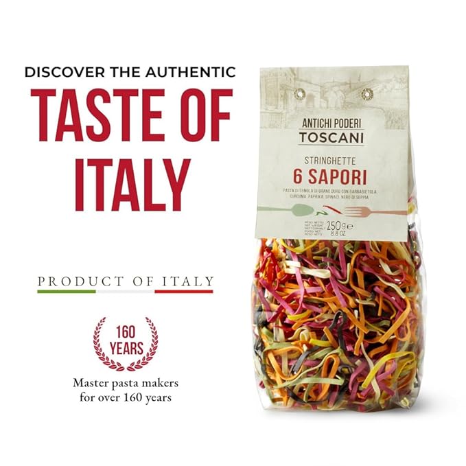ANTICHI PODERI TOSCANI Handmade Flavored Pasta Six Flavor Stringhette 8.8oz | Imported from Italy Pack of 2