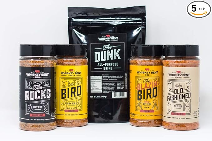 Whiskey Bent BBQ Meat Rub and The Dunk All Purpose Brine 5 Pack Bundle Barbecue Seasoning 12 oz