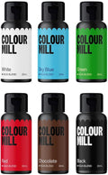 Colour Mill Aqua Blend Water-Based Food Coloring 20 Milliliter Holiday Pack Each of 6 Colors: White Sky Blue Green Black Chocolate and Red Holiday Pack 120.0 milliliters 4.06 Fl Oz