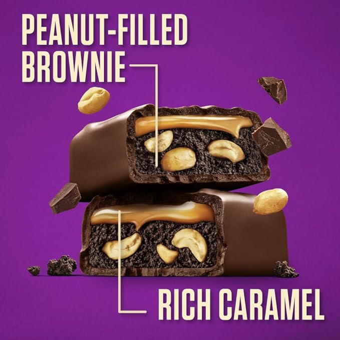 SNICKERS Peanut Brownie Squares Full Size Chocolate Candy Bar 1.2 oz (Pack of 24)