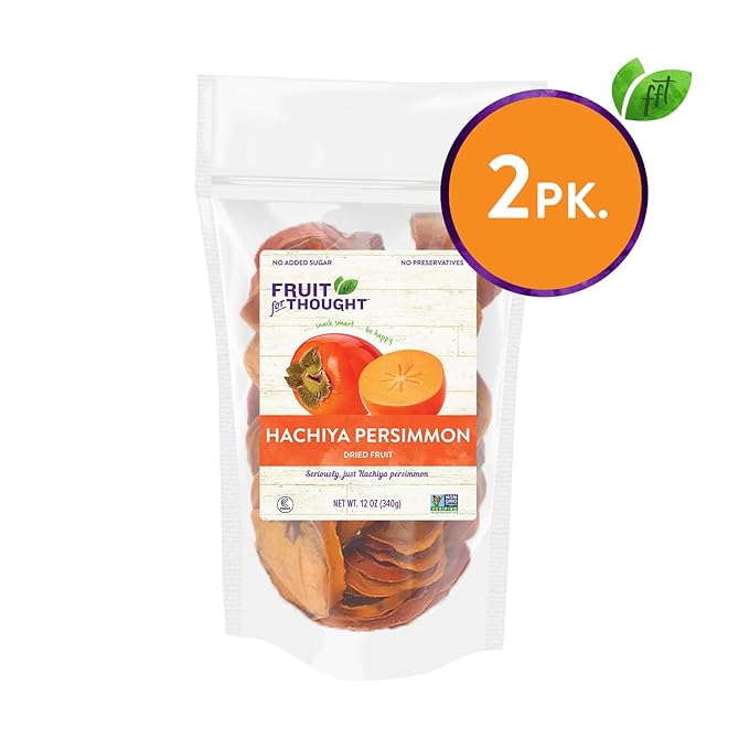 Fruit for Thought Dried Persimmons | Dried Fruit Snack Packs | At Home Work or On The Go | Unsweetened Hachiya Persimmon | 12 Ounce Bags Pack of 2