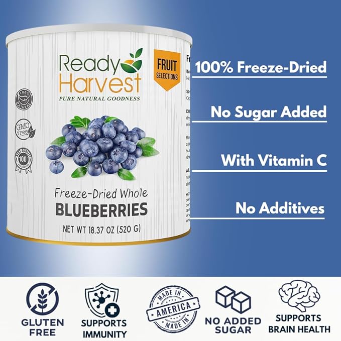 Ready Harvest Freeze-dried Blueberries Fruit Healthy Snacks Trail Mix Camping food School Snacks or Emergency Food Supply 30 Years | #10 Can