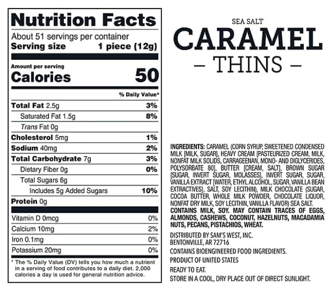 Members Mark Milk Chocolate Sea Salt Caramel Thins 50 Count – Individually Wrapped Gourmet Caramel Candy Thins with Rich Milk Chocolate &amp Sea Salt Perfect for Sharing or Gifting