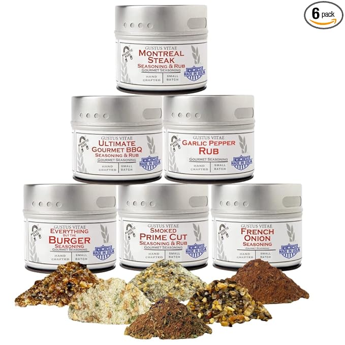 Gourmet Steak &amp Beef Seasoning Gift Set - Six Pack | Authentic Small Batch Seasoning Mixes - Built For The BBQ | 6 Gourmet All Natural Spice Blends - | Hand Packed Non GMO | Sustainably Sourced