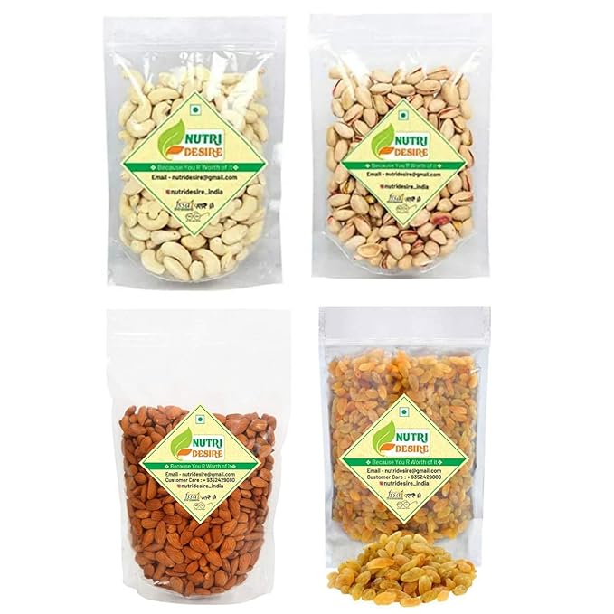 Nutri Desire Daily Needs Dry Fruits Combo Pack 1 Kg (Almonds 250g Cashews 250gm Pistachios 250g Raisins 250g)