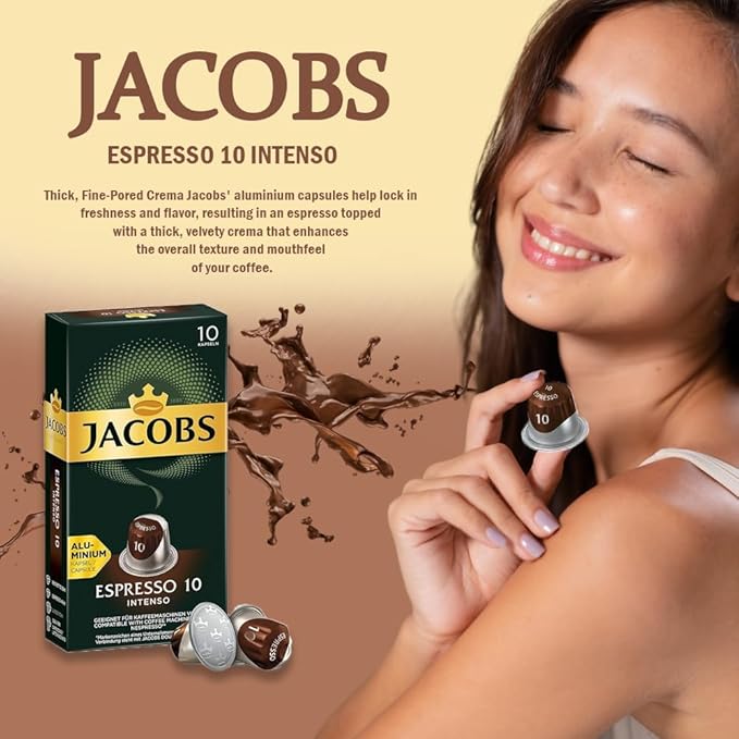 Jacobs Espresso 10 Intense 10x10 CAPSULES Coffee Capsules Compatible with (057 USD/1 CAP)