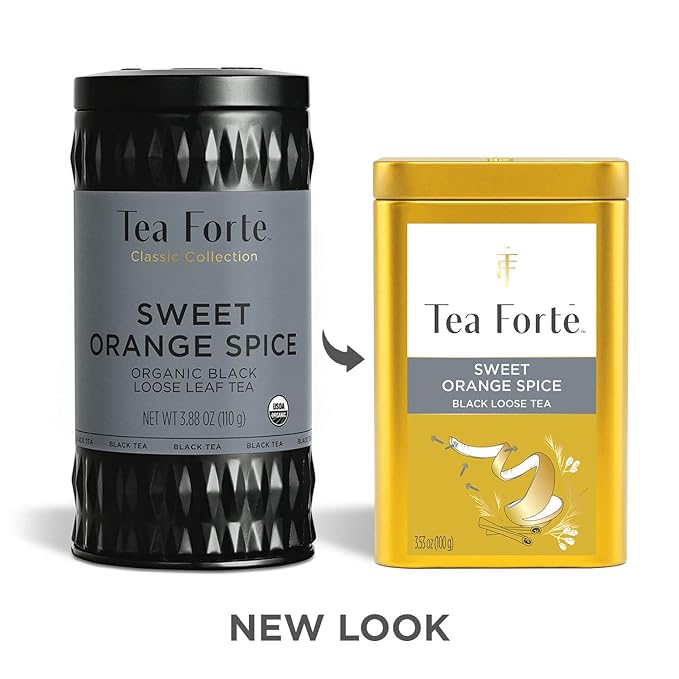 Tea Forte Sweet Orange Spice Premium Loose Leaf Caffeinated Black Tea Blend Canister Makes 35-50 Cups