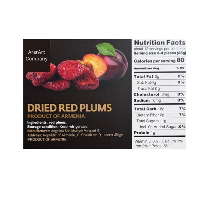 DRIED RED PLUMS (14.11oz) – Premium Sun-Dried Armenian Plums | 100% Natural No Sugar Added | Healthy &amp Delicious Fruit Snack