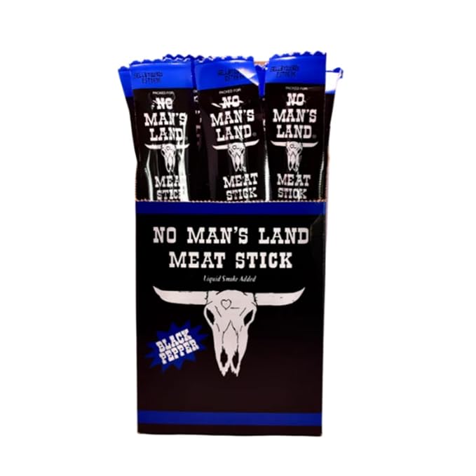 No Mans Land Beef Jerky Meat Sticks| High Protein | 24 x 1oz Meat Sticks (24 Pack - 1oz Peppered)