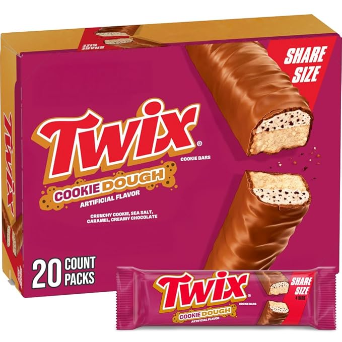 TWIX Cookie Dough Candy Bars Bulk Chocolate Candy Share Size 20 Individually Wrapped Bars Crunchy Cookie Dough with Caramel in Milk Chocolate Perfect for Bulk Snacks Parties Gifts and Movies