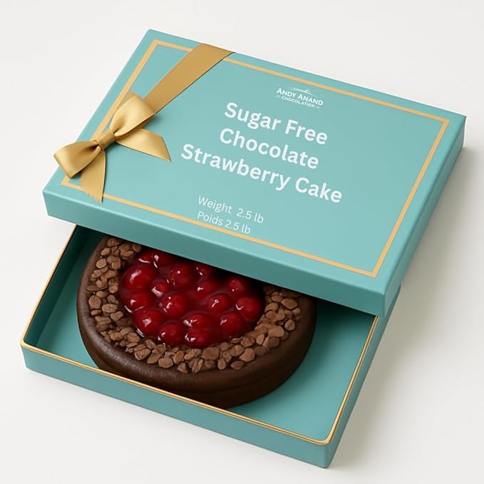 ANDY ANAND CHOCOLATIER Sugar Free Chocolate Strawberry Cake 9-Inch Gourmet Gift Handcrafted No Preservatives Amazingly Delicious Traditional Recipe Diabetic Friendly of Pure Indulgence (2.5 lb)