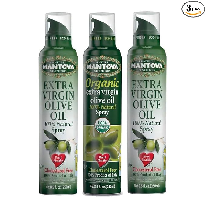 Mantova Extra Virgin Olive Oil Spray Set - Organic Extra Virgin Olive Oil Spray | 100% Extra Virgin Olive Oil Spray - Product Of Italy 3 Count 8 Fl Oz