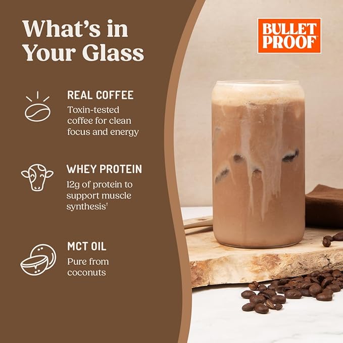 Bulletproof Iced Protein Coffee Original 12g Whey Protein + MCT Oil 170mg Caffeine Instant Coffee from Real Beans Tested for Toxins No Artificial Flavors &amp Sweeteners 14 Servings
