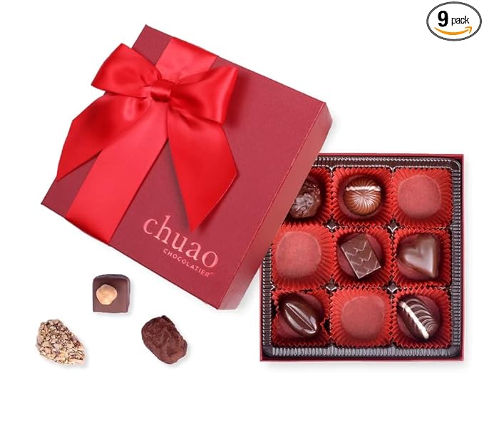 Chuao Chocolatier Chef's Favorites Bonbons Gift Box | Gourmet Assorted Dark &amp Milk Chocolate Artisan No Preservatives | For Gift Baskets Christmas Valentines Day Birthday| 9 Piece