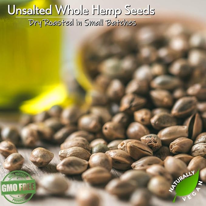 GERBS Roasted Unsalted Whole Hemp Seeds 2 LBS. Premium Grade | Resealable Bulk Bag |High in Magnesium Protein &amp Fiber| Gluten Peanut Tree Nut Free