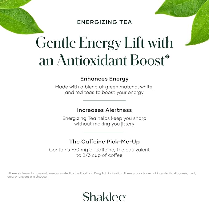 Shaklee Energizing Tea Green Matcha Flavor - Antioxidant-Rich Blend of Green Matcha White and Red Teas for Gentle Energy Lift - Energy Boost On-the-Go Packets - Hot or Cold - 28 Servings